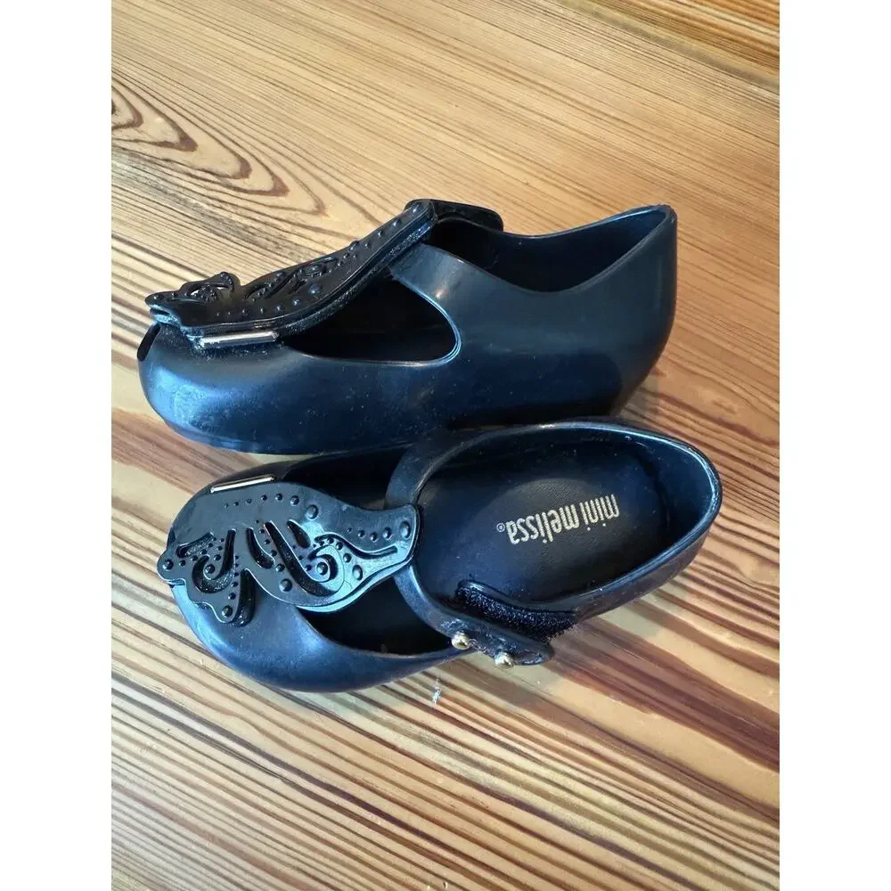 Mini Melissa Ballet Flat Mini Ultragirl Fly II Toddler Sz 6 Black Butterfly NWOB - Picture 3 of 8